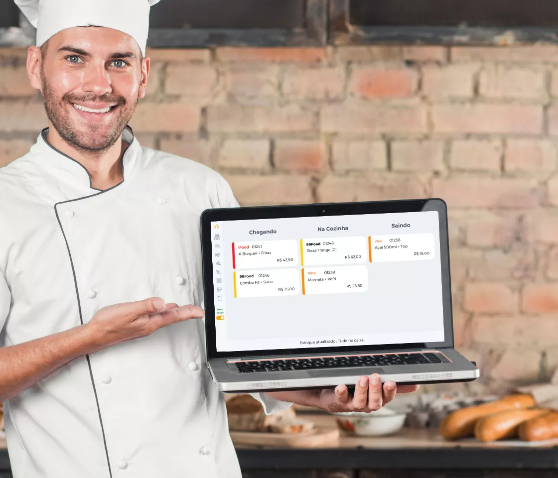 Painel de pedidos do ControleNaMão com iFood, 99Food e delivery próprio na mesma tela