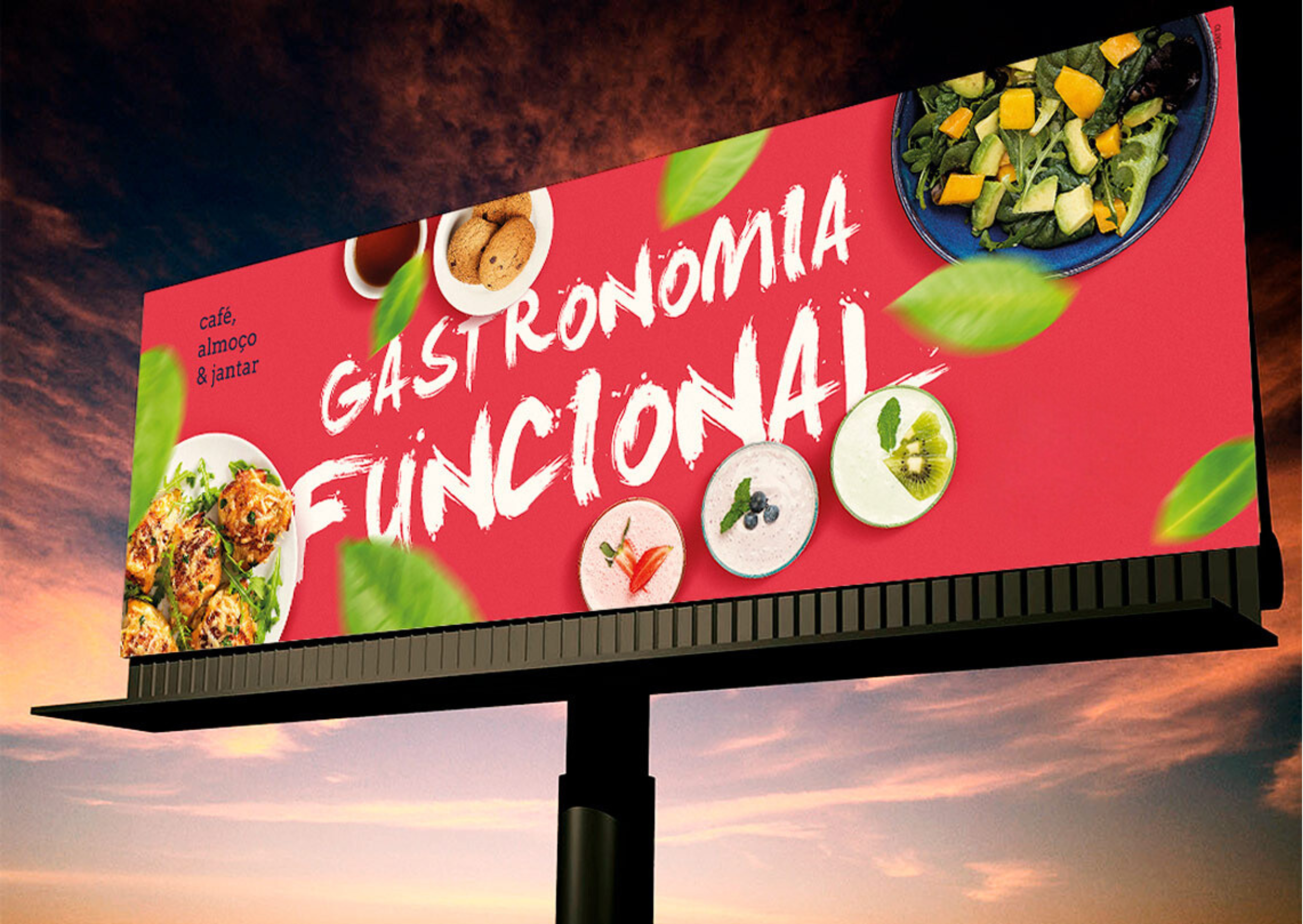 outdoor vermelho com imagens de alimentos