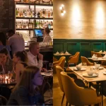 Comparação entre restaurante cheio em horário de pico e restaurante vazio fora do horário de maior movimento, ilustrando a importância de monitorar e se planejar com base nos horários de pico.
