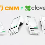Quatro modelos de maquininhas Clover lado a lado integradas ao sistema CNM, simbolizando a variedade de opções para diferentes perfis de food service: do balcão ao delivery.
