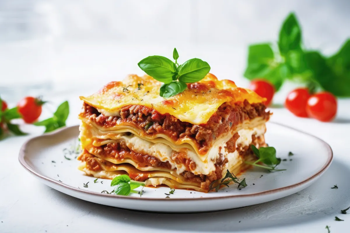 Lasanha artesanal de ragu com camadas generosas de molho, massa fresca e queijo gratinado, ótima para famílias e cardápios comemorativos de alto rendimento.