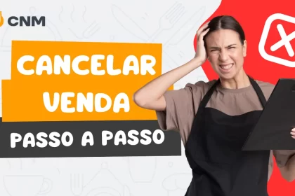 Gestora de restaurante preocupada, com "Como cancelar uma venda já paga no restaurante." à esquerda.