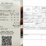 Comparação entre um cupom fiscal eletrônico SAT gerado pelo sistema CNM e uma DANFE (nota fiscal eletrônica). A imagem destaca lado a lado as diferenças visuais e de informações entre o comprovante simplificado de venda ao consumidor final (cupom fiscal) e o documento fiscal detalhado exigido por lei para operações mais complexas (nota fiscal). Ilustra, na prática, como cada documento atende a uma necessidade fiscal diferente no gerenciamento de um restaurante ou bar.